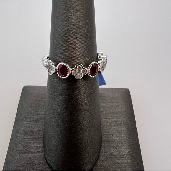 14k White Gold Diamond & Ruby Band Ring - Picture 7 of 9